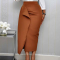 Black Slim Pencil High Waist Mid-calf Party Ruffle Women Bodycon Skirt